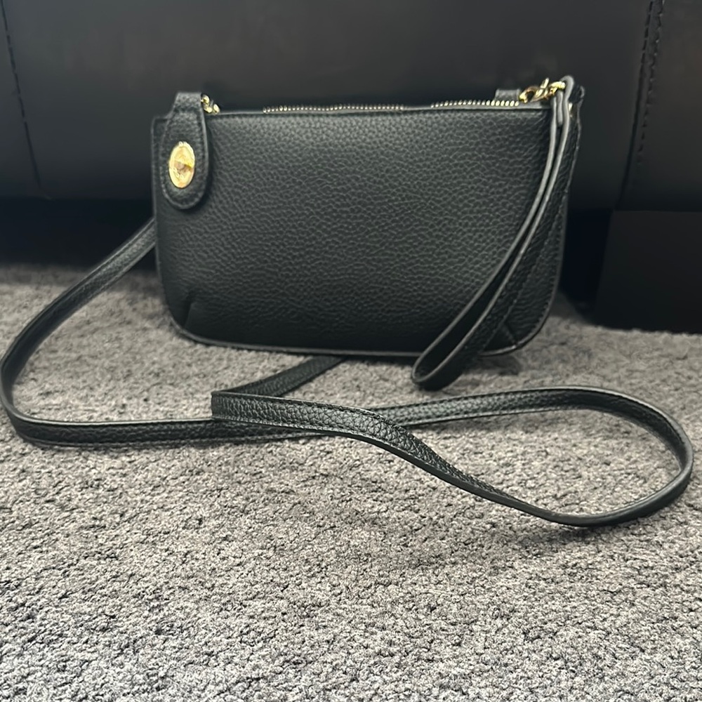Black Leather Crossbody Bag / Wristlet